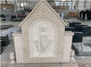 G682 Yellow Beige Custom Monument with Mary Relief