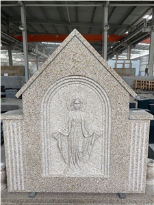 G682 Yellow Beige Custom Monument with Mary Relief