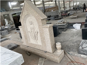 G682 Yellow Beige Custom Monument with Mary Relief