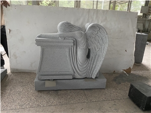 Light Gray Angel Carving Custom Monuments
