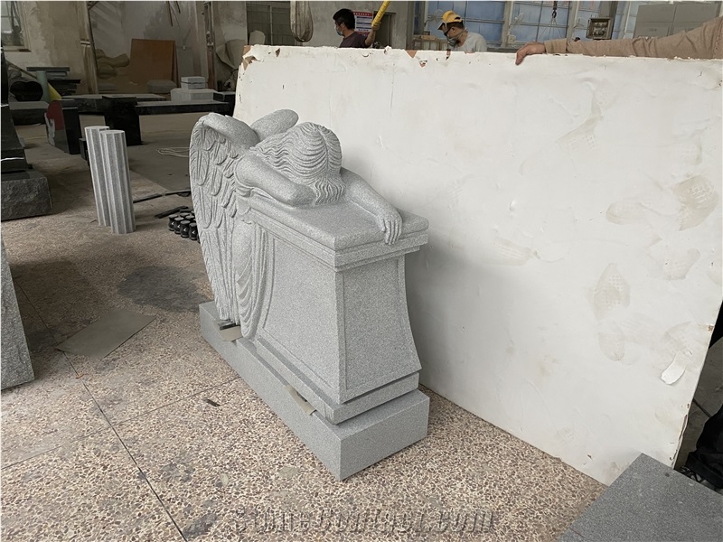 Light Gray Angel Carving Custom Monuments