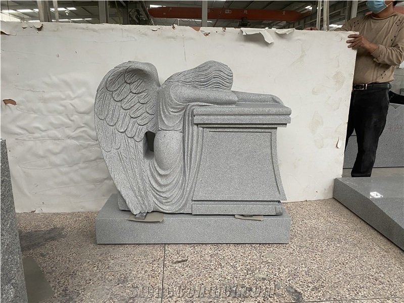 Light Gray Angel Carving Custom Monuments