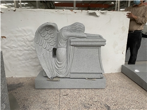 Light Gray Angel Carving Custom Monuments
