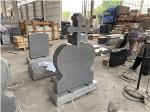 Light Gray G603 G633 Cross Design Headstone