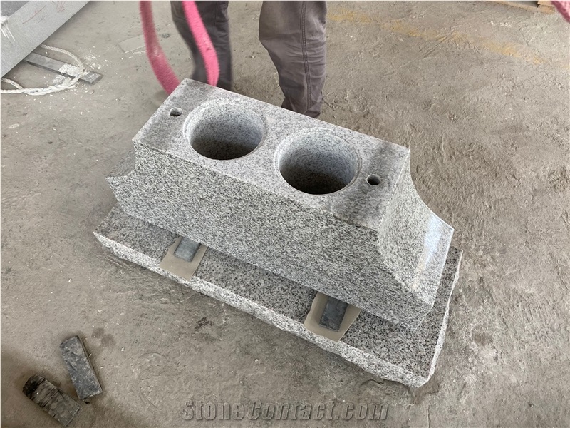 Light Gray Granite with Two Holes Cemetery Bench