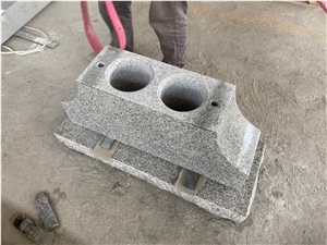 Light Gray Granite with Two Holes Cemetery Bench