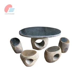 Natural Stone Round Table and Four Seats Set