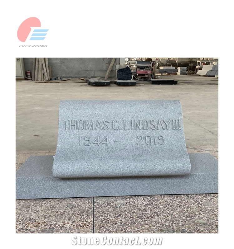 G633 Light Grey Granite Scroll Desk Grave Marker With Lettering
