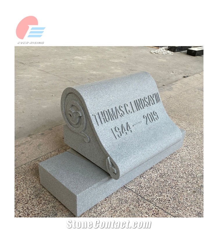 G633 Light Grey Granite Scroll Desk Grave Marker With Lettering