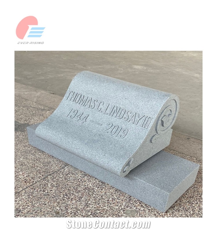 G633 Light Grey Granite Scroll Desk Grave Marker With Lettering