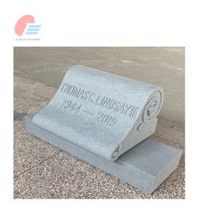 G633 Light Grey Granite Scroll Desk Grave Marker With Lettering