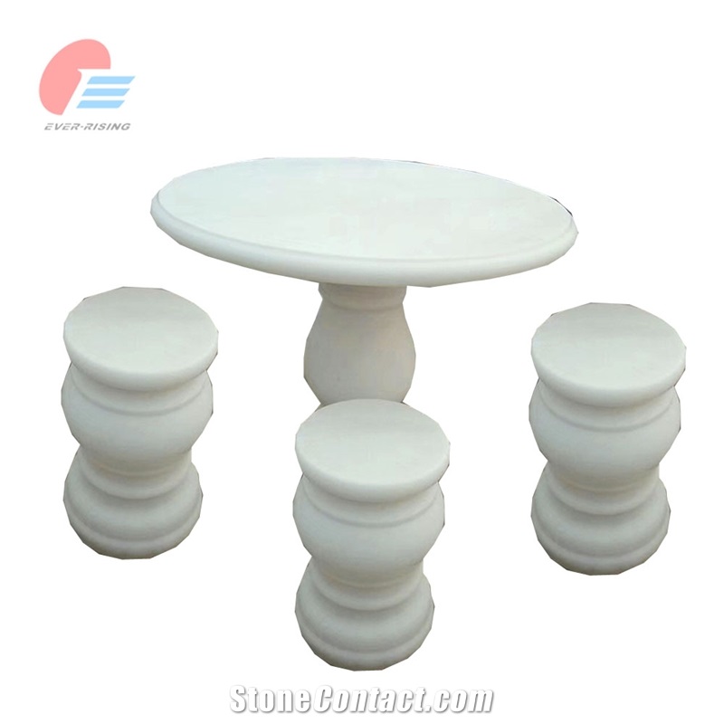 Outdoor White Marble Garden Round Table Set