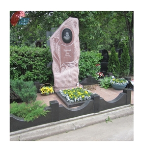 Pink Granite Headstone with Black Granite Curbs