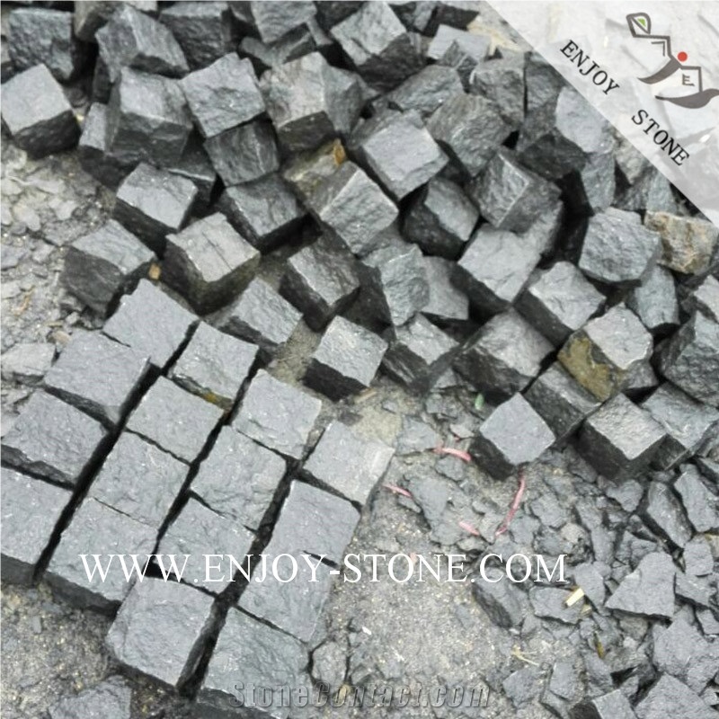 Natural Split Black Basalt Driveway Cube Stone