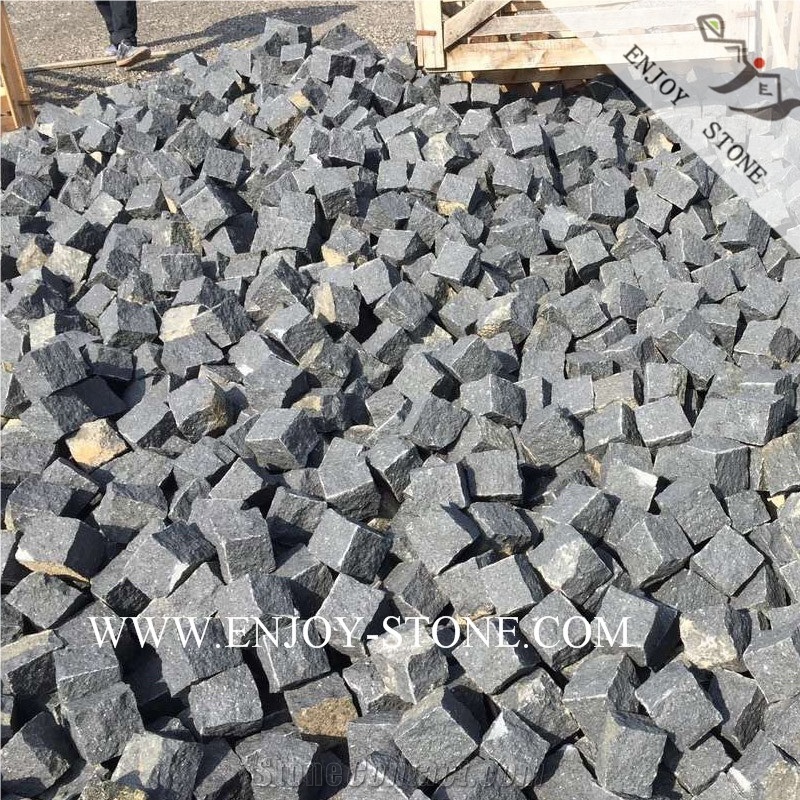 Natural Split Black Basalt Driveway Cube Stone
