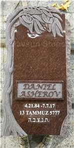 Tree Trunk Cat Eye Granite Headstone Tombstone