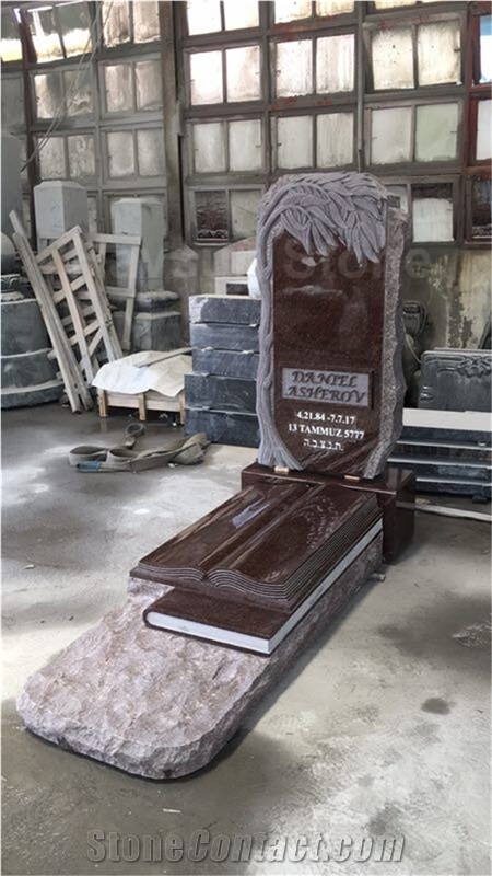 Tree Trunk Cat Eye Granite Headstone Tombstone