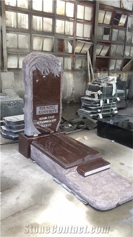 Tree Trunk Cat Eye Granite Headstone Tombstone