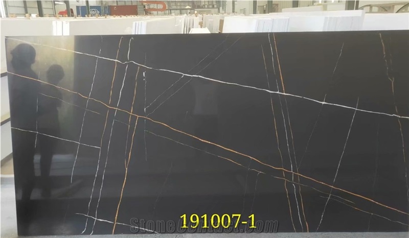 Artificial Black Quartz Slab Custom for Kitchen