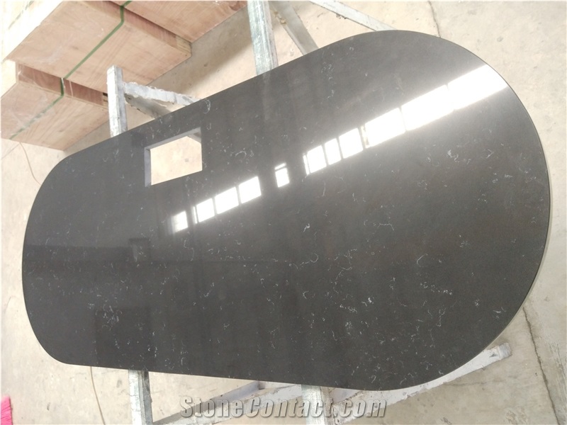 Black Carrara Quartz Stone Oval Dresser Desk Tops