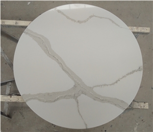 Calacatta White Quartz Round Cafe Tea Table Top