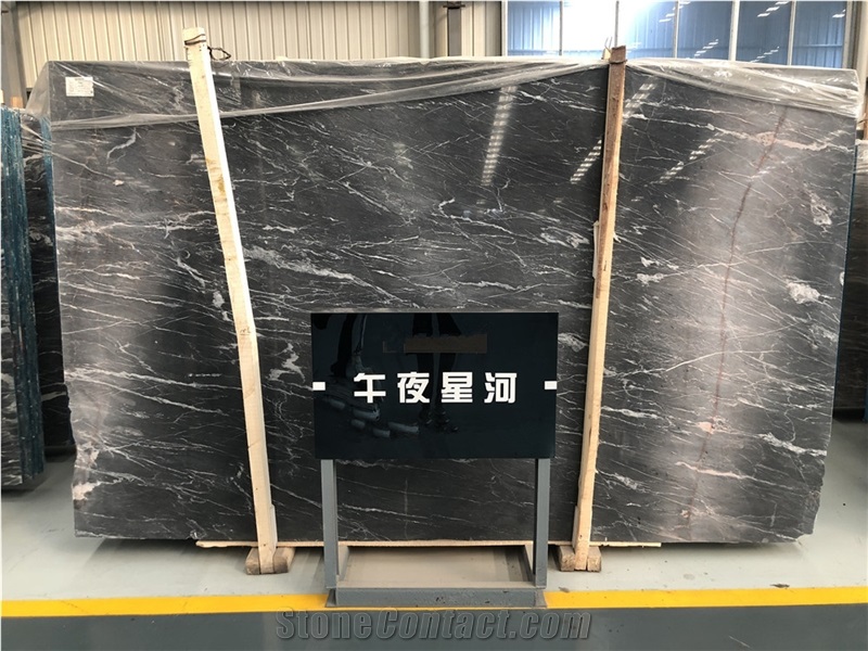 China Midnight Black Mezzanot Marble Slab for Wall