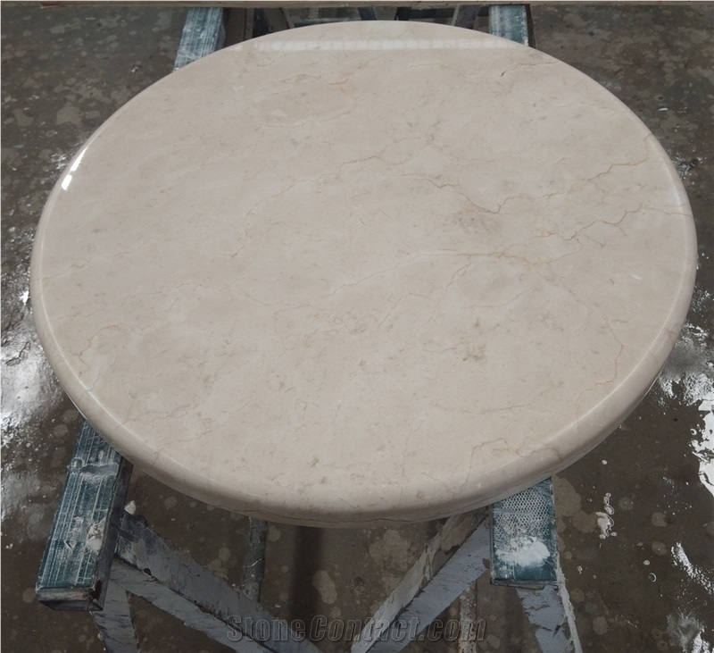 Crema Marfil Marble Round Side Tea Table Stone Top