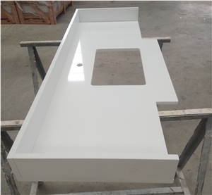 Custom White Quartz Stone Bathroom Vanity Tops