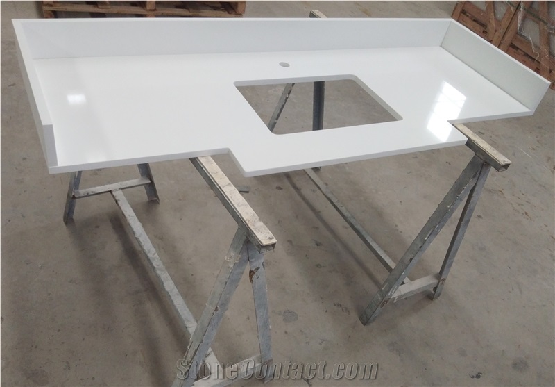 Custom White Quartz Stone Bathroom Vanity Tops