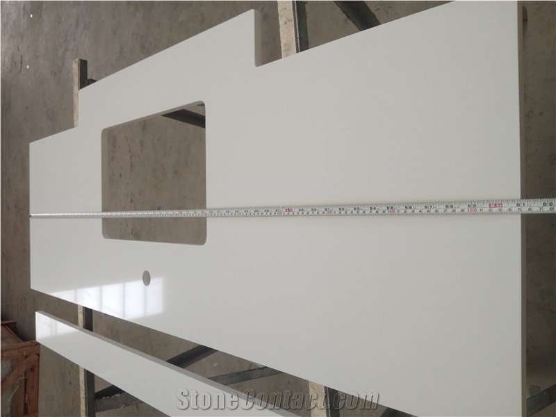Custom White Quartz Stone Bathroom Vanity Tops