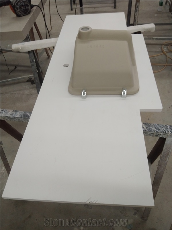 Custom White Quartz Stone Bathroom Vanity Tops