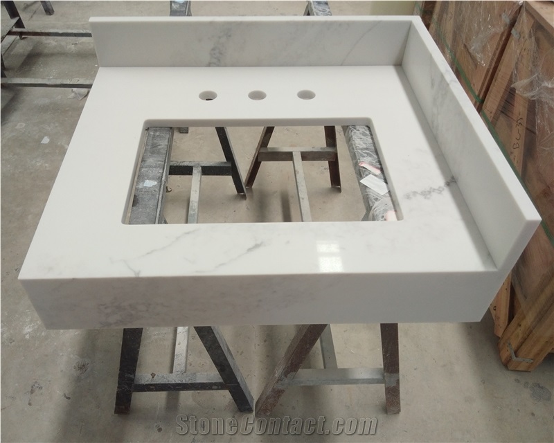 Custom White Quartz Stone for Bathroom Vanity Tops