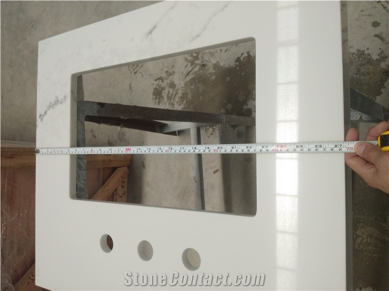 Custom White Quartz Stone for Bathroom Vanity Tops