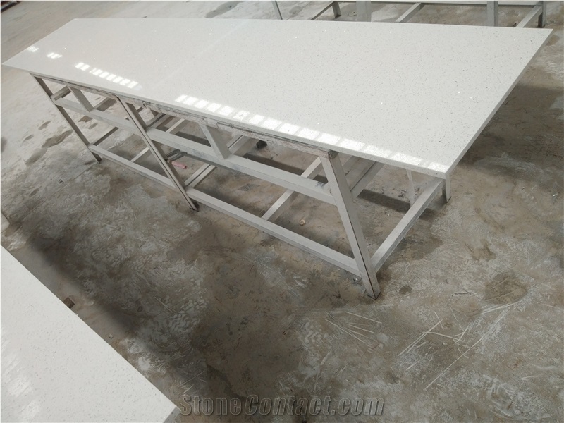 Prefab Sparkling White Quartz Countertop Desk Top