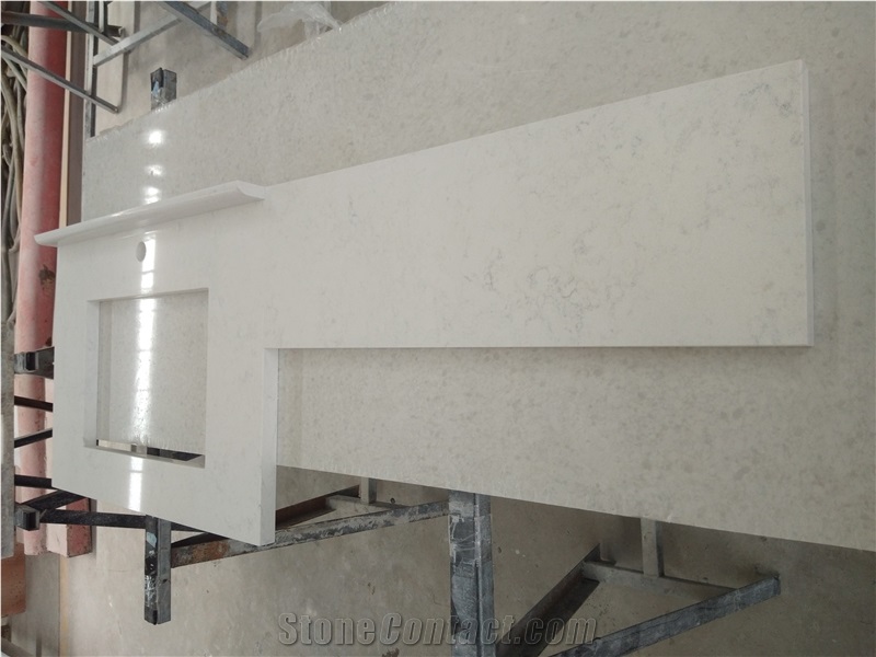 White Quartz Stone Prefab Bathroom Vanity Tops