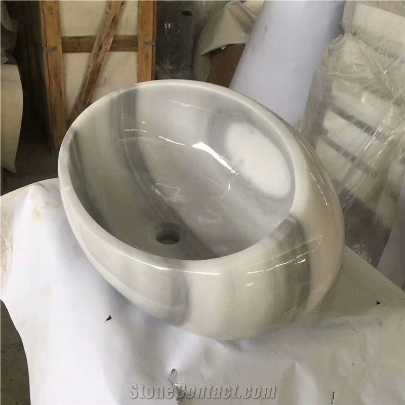 Cloudy White Marble Art Sink, Marble Washbasin