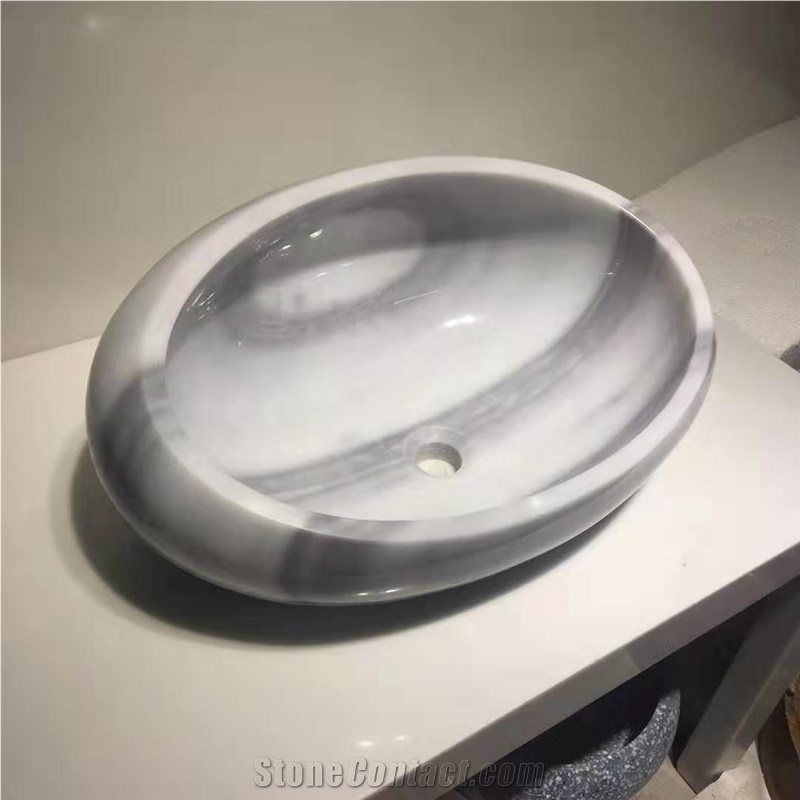 Cloudy White Marble Art Sink, Marble Washbasin