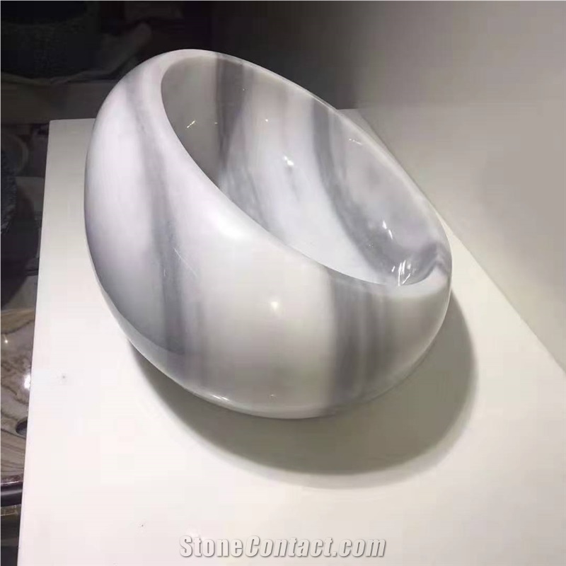Cloudy White Marble Art Sink, Marble Washbasin