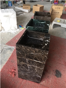 Dark Emperador Marble Pedestal Sink