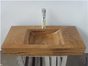 Wooden Yellow Marble Sink, Marble Washbasin