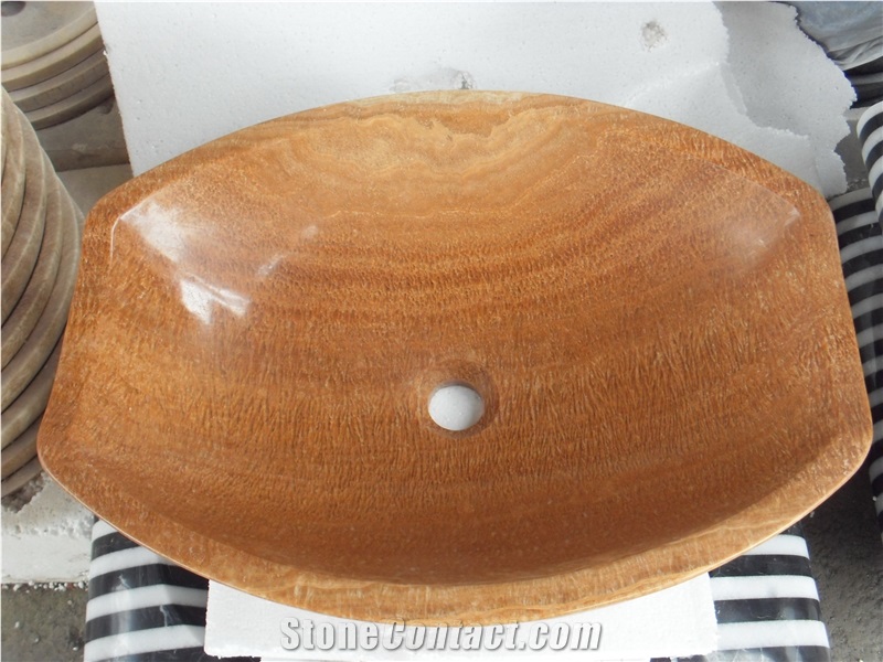 Wooden Yellow Marble Sink, Nature Stone Basins