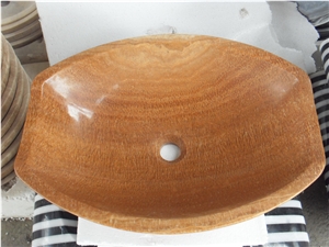 Wooden Yellow Marble Sink, Nature Stone Basins Wooden Yellow Marble Sink, Nature Stone Basins