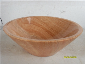Wooden Yellow Marble Sink, Stone Bath Sink
