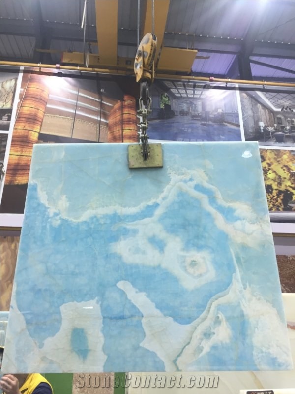 Azur Blue Onyx Polished Slab for Countertop
