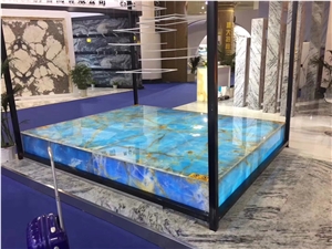 Azur Blue Onyx Polished Slab for Countertop