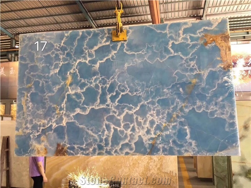 Azur Blue Onyx Polished Slab for Countertop