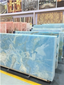 Azur Blue Onyx Polished Slab for Countertop