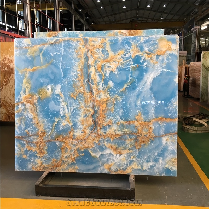 Azur Blue Onyx Polished Slab for Countertop