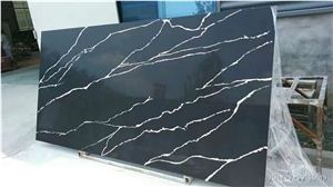 Black Artificial Quartz Slabs For Countertops Vanities