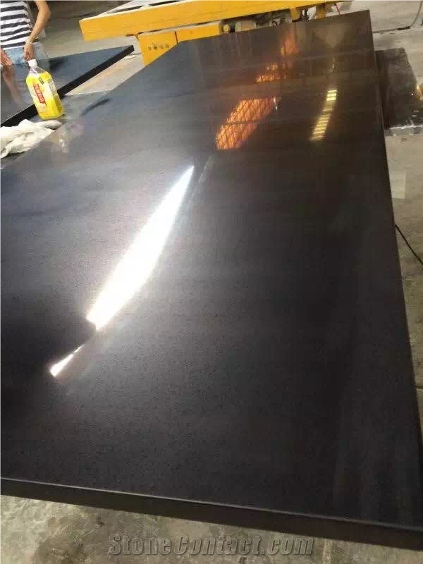 Black Artificial Quartz Slabs For Countertops Vanities